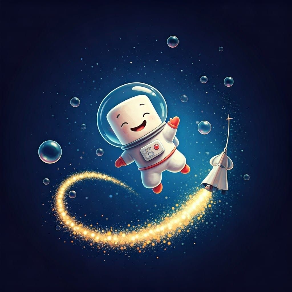 Mini Marshmallow Astronaut soars in Whimsical Starry Night S...