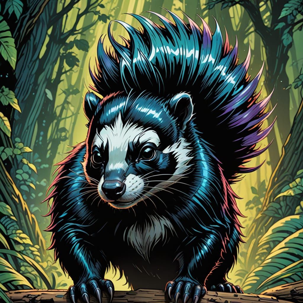 Vibrant Skunk Tail in Comic Book Art Style