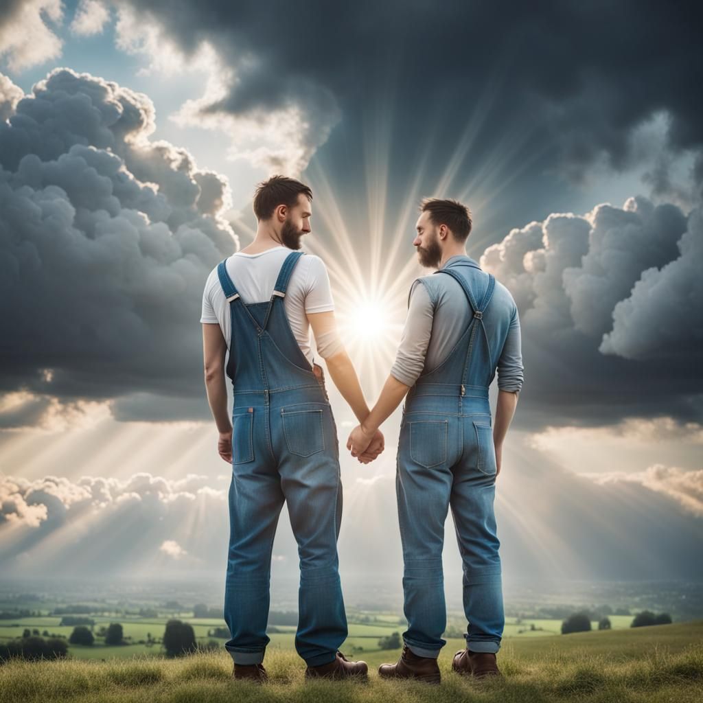 Galactic Lovers Embrace Under Gloomy Yorkshire Skies