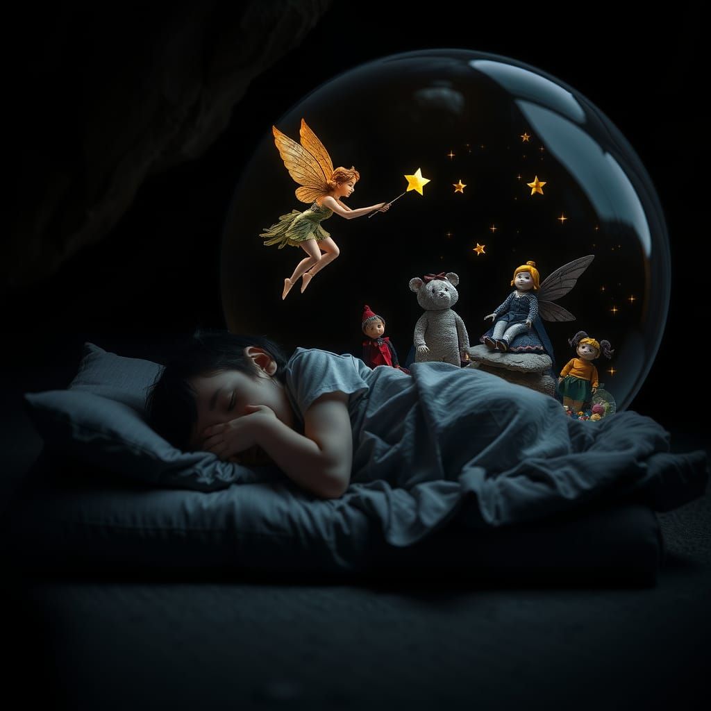 Dream Fairy Double Exposure in Chiaroscuro Style