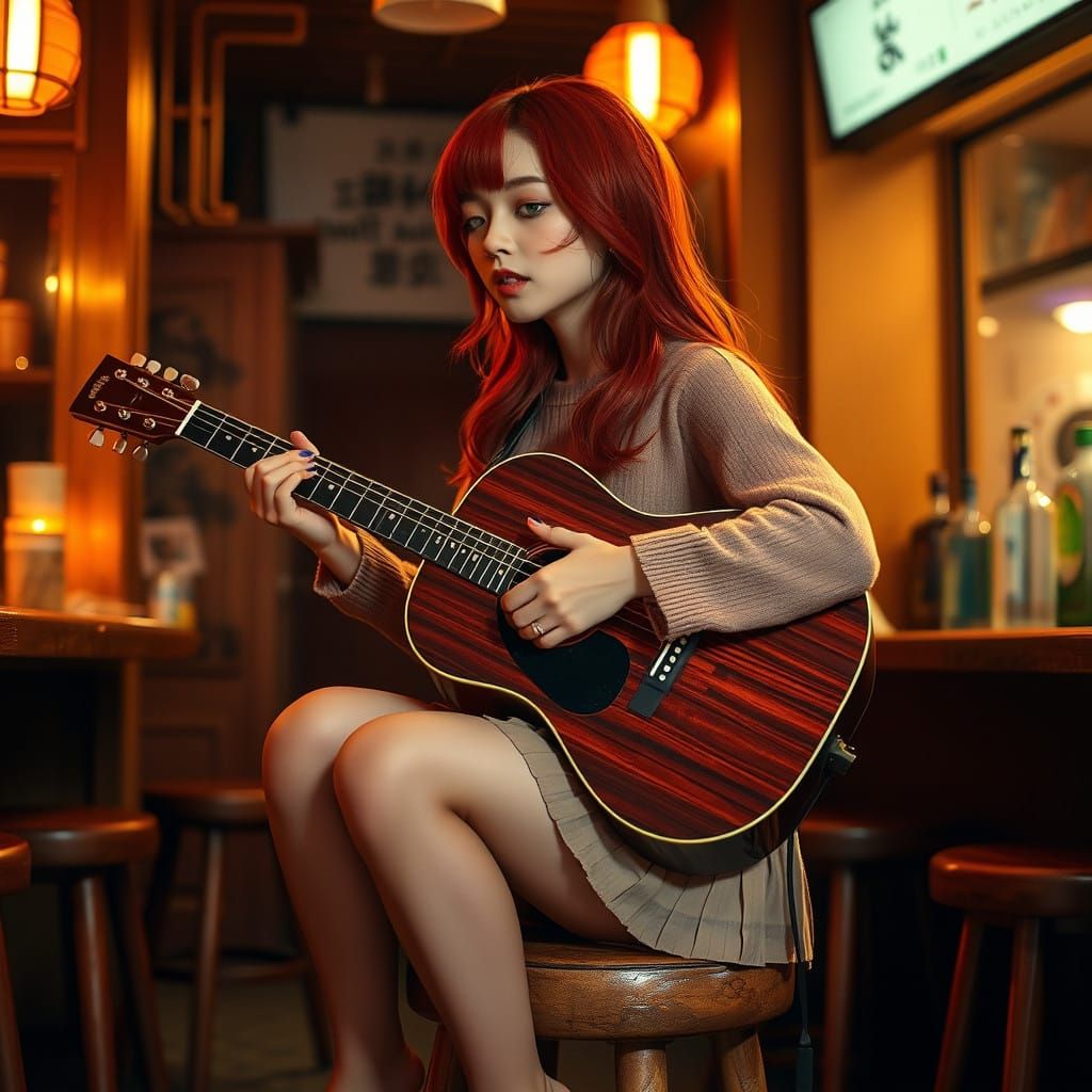 Petite Japanese Woman Singing in Shibuya Bar