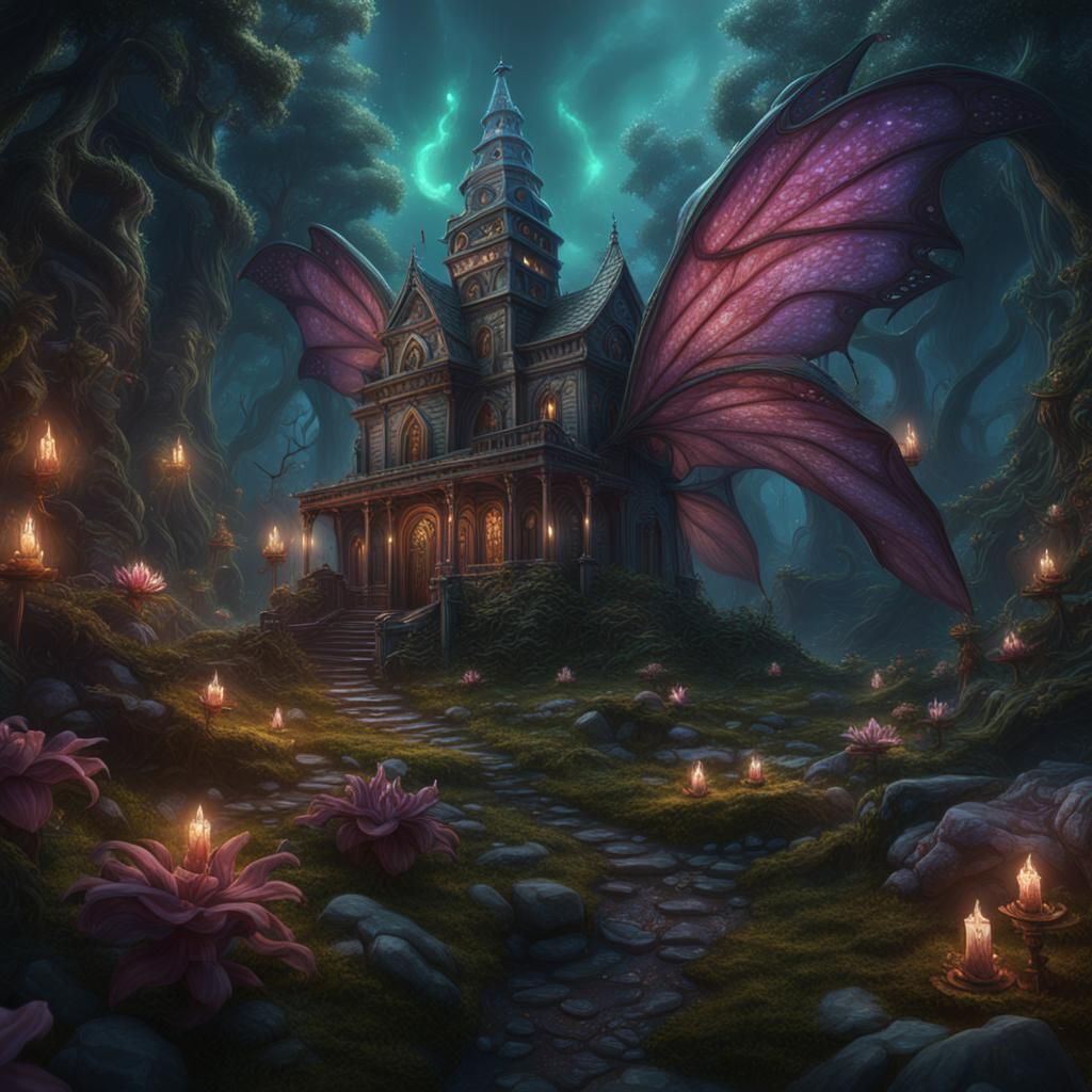 Fantastical House with Wings in Detailed Matte Painting