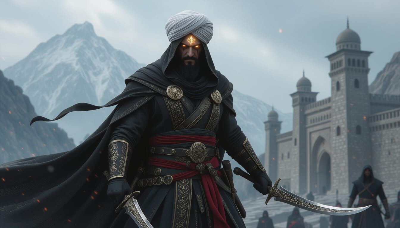 Ottoman Assassin in Gothic Fortress, Digital Art