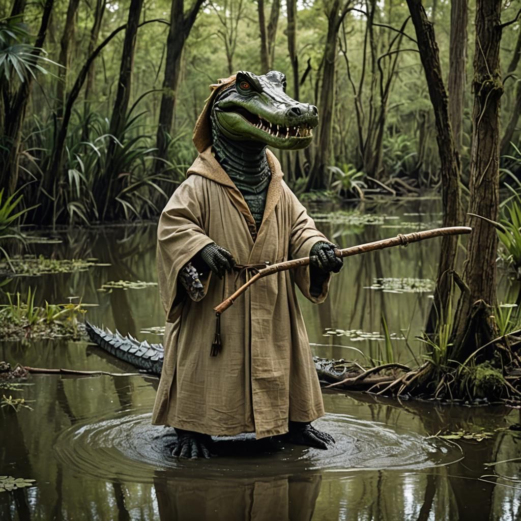 Humanoid Alligator Wielding Staff in Swamp