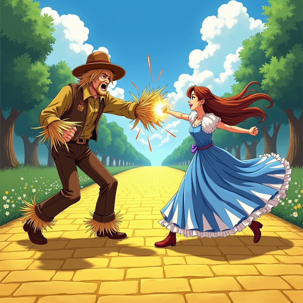 Scarecrow Gets Punched by Oz Princess, Anime Style