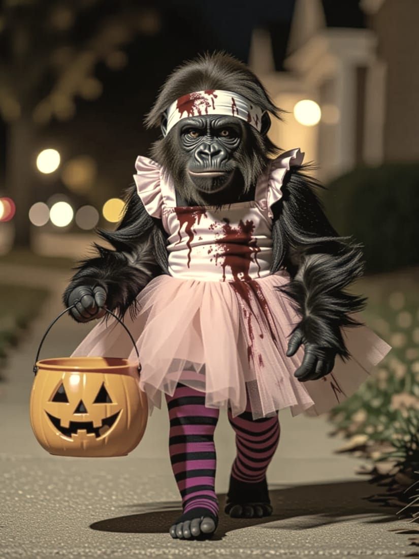 Young Gorilla Zombie in Halloween Costume