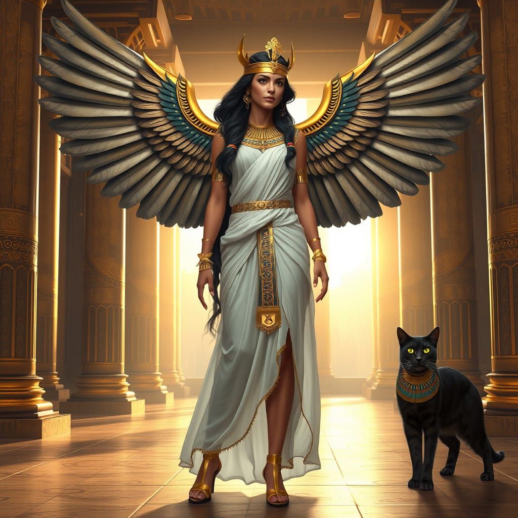 Egyptian Goddess in Golden Splendor, Regal and Majestic in a...