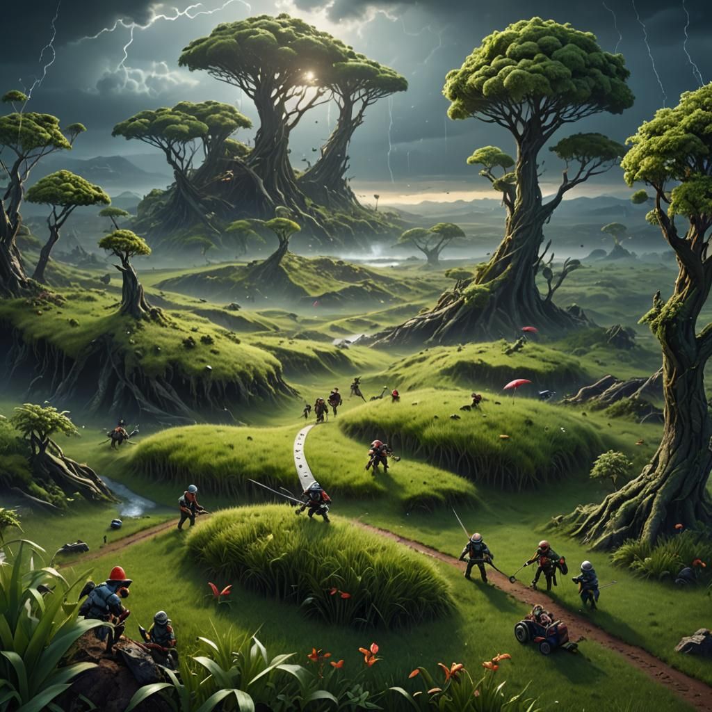 Epic Digital Painting of Tiny Grass Builders
