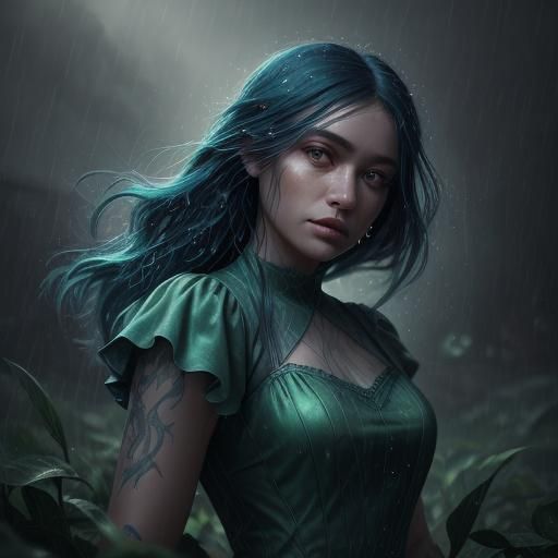 Girl with Raindrops: Whimsical Fantasy Art