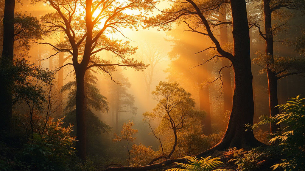 Misty Forest Landscape at Golden Hour
