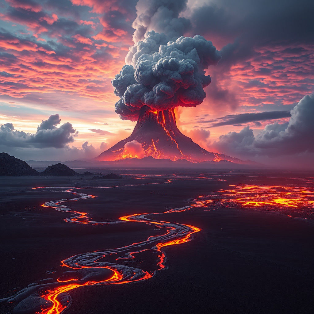 Iceland Volcano Eruption: Matte Painting Landscape
