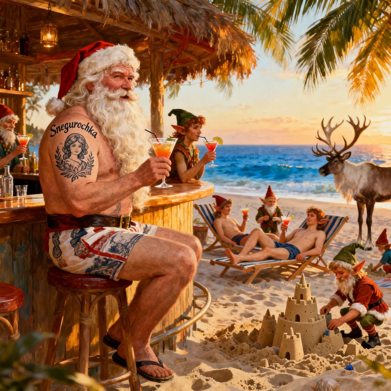 Father Frost on Vacation in Goa with Elves and Reindeer
