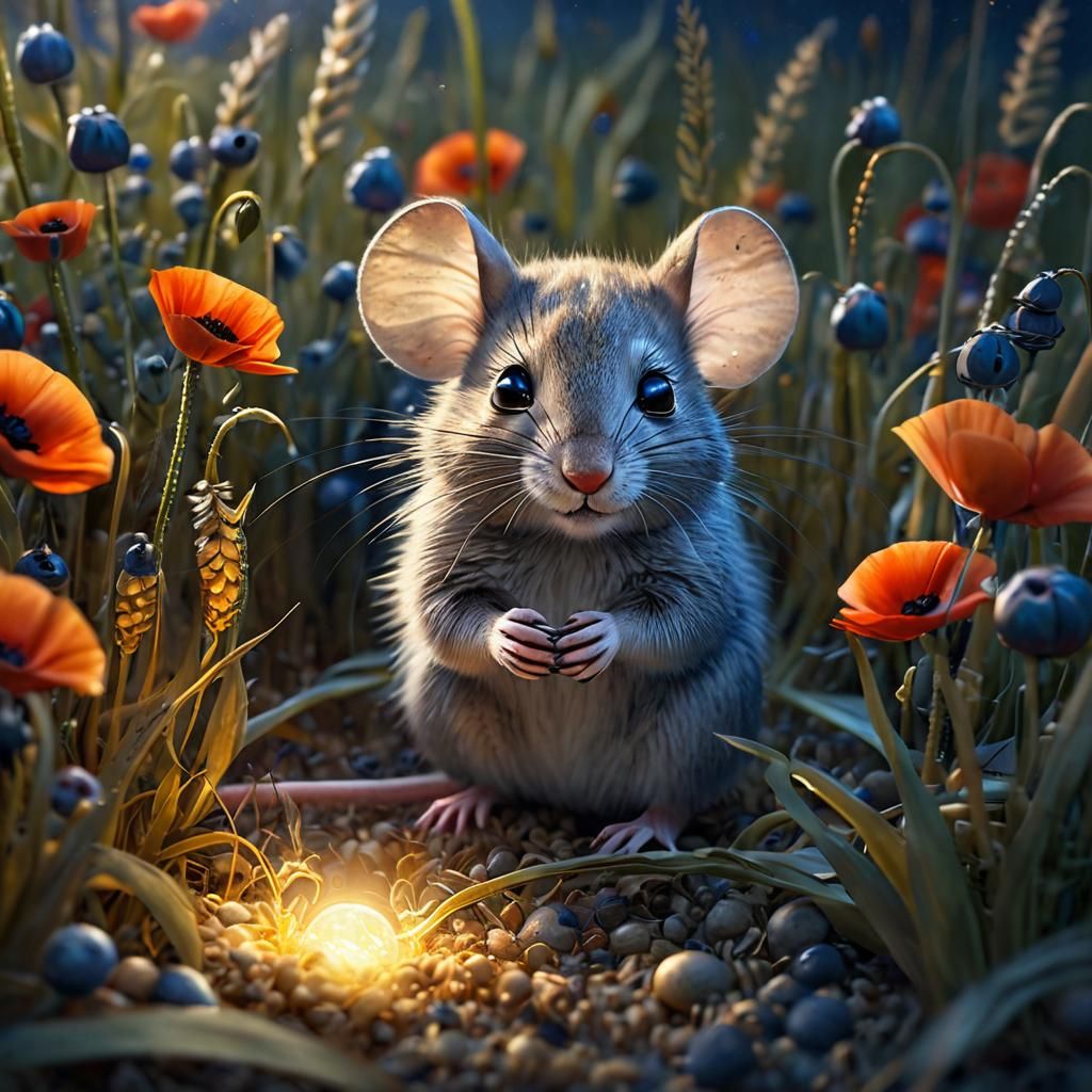 Charming Mouse Sleeping in Barley Field Illustration