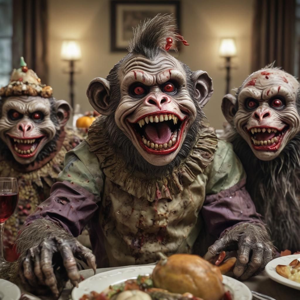 Zombie Monster Clowns' Macabre Thanksgiving Dinner