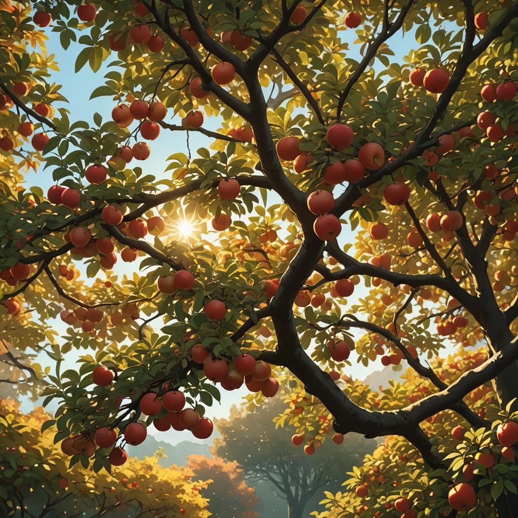 Lush Apple Tree in Ghibli Anime Style