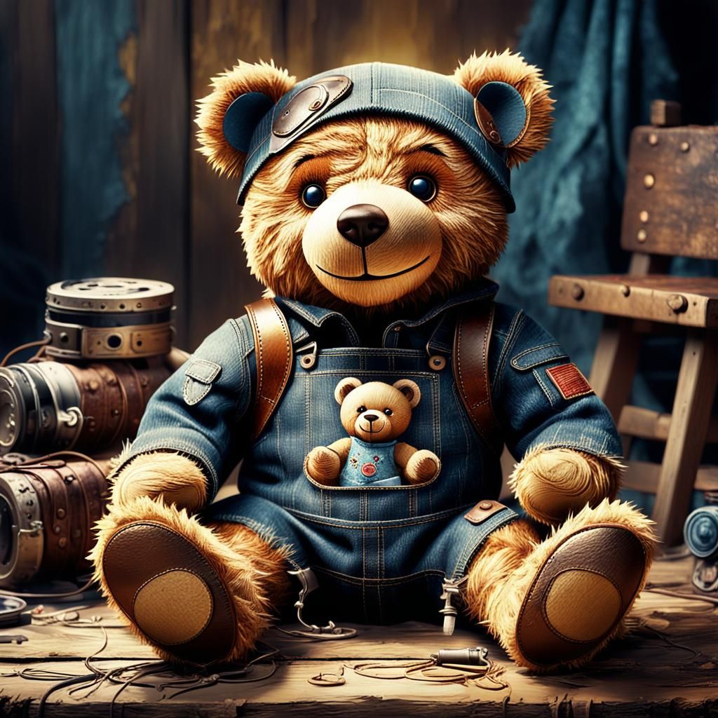 Friendly Teddy Bear in Grunge Cinematic Style