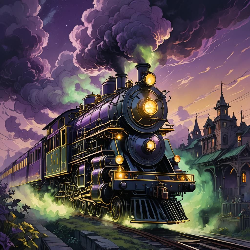 Ghost Train Soaring in Dark Fantasy Art