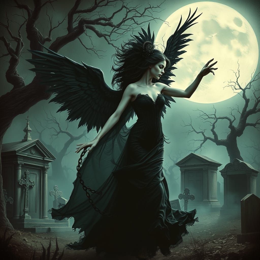 Ethereal Siren Women Dance in Haunted Cemetery at Midnight