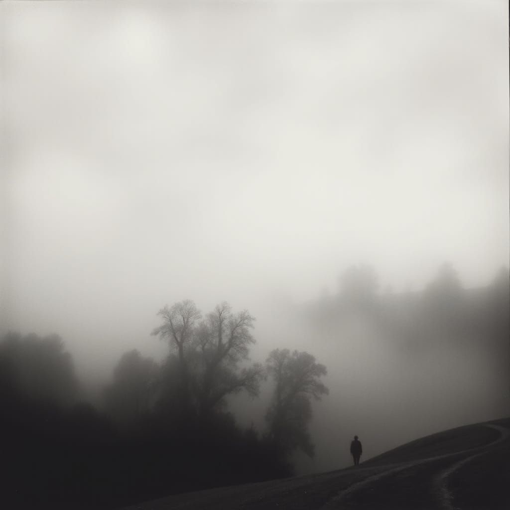 Misty Gray Landscape in Soft Impressionist Style