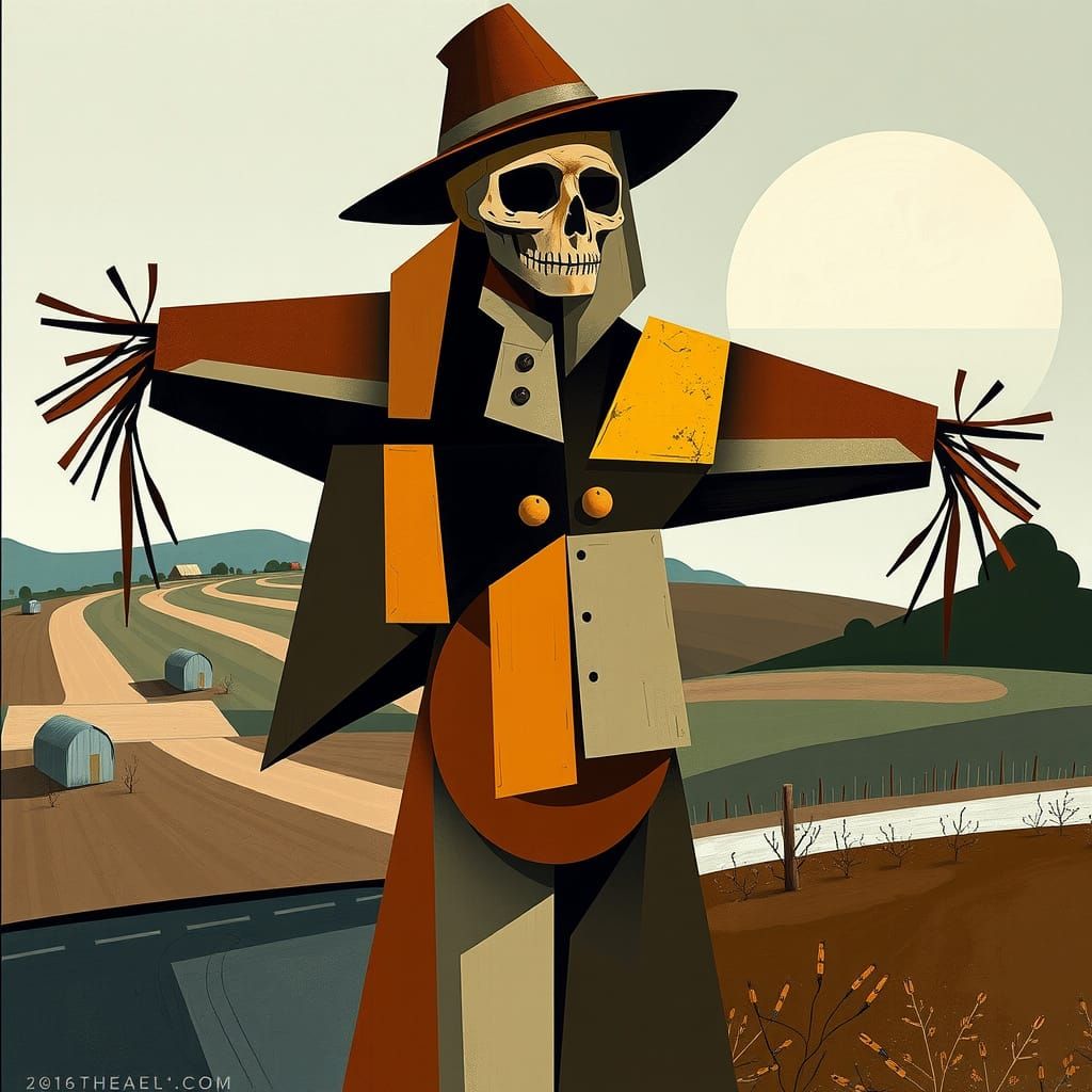 Geometric Scarecrow in Cubist Style