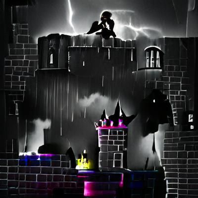 Noir Castle on Ledge Amidst Lightning Strikes