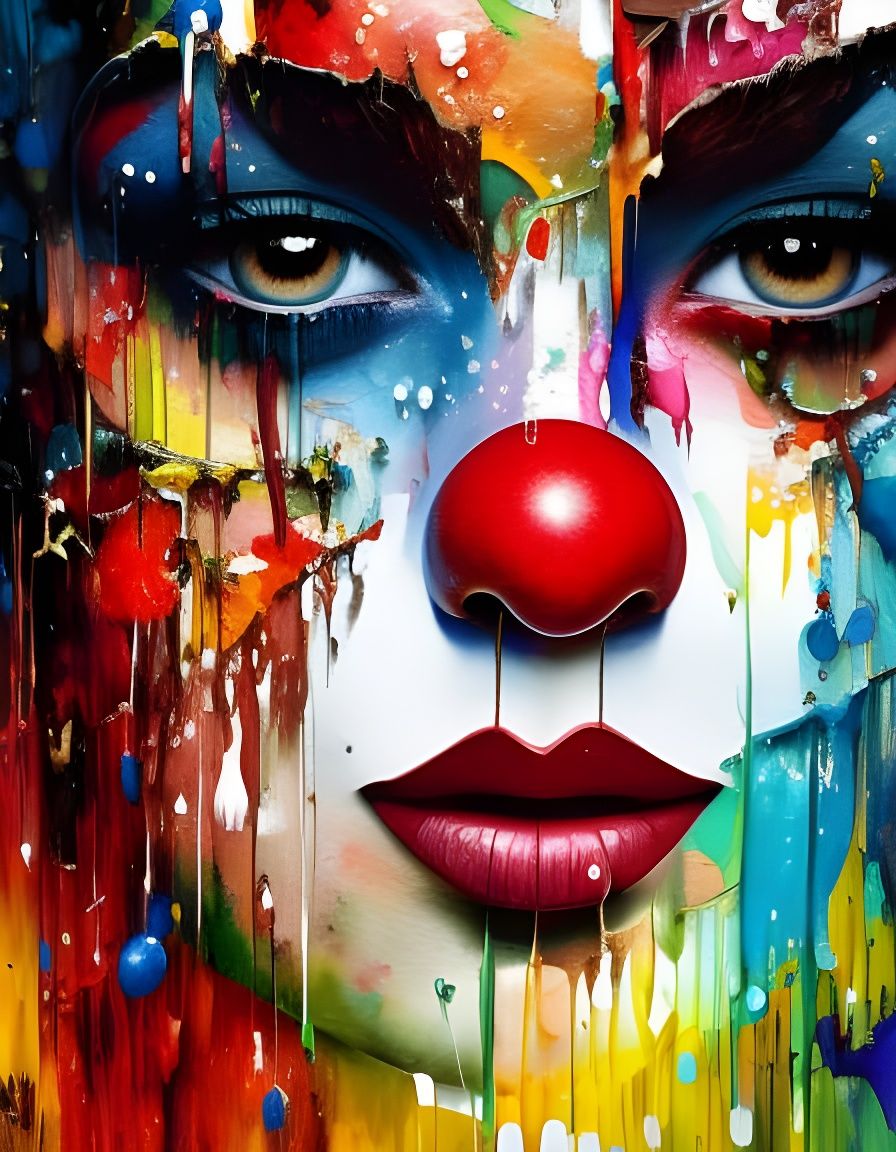 Sad Clown Crying in Watercolor Impasto Style