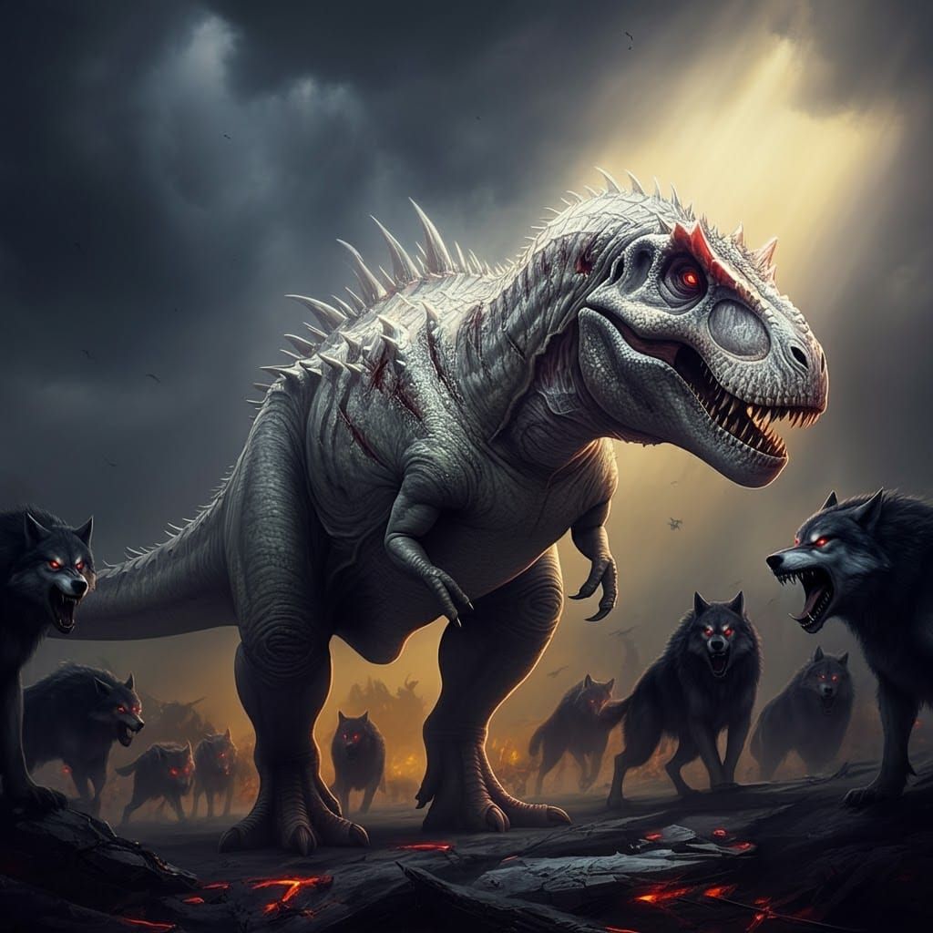 Colossal T-Rex Stands Victorious on Battlefield