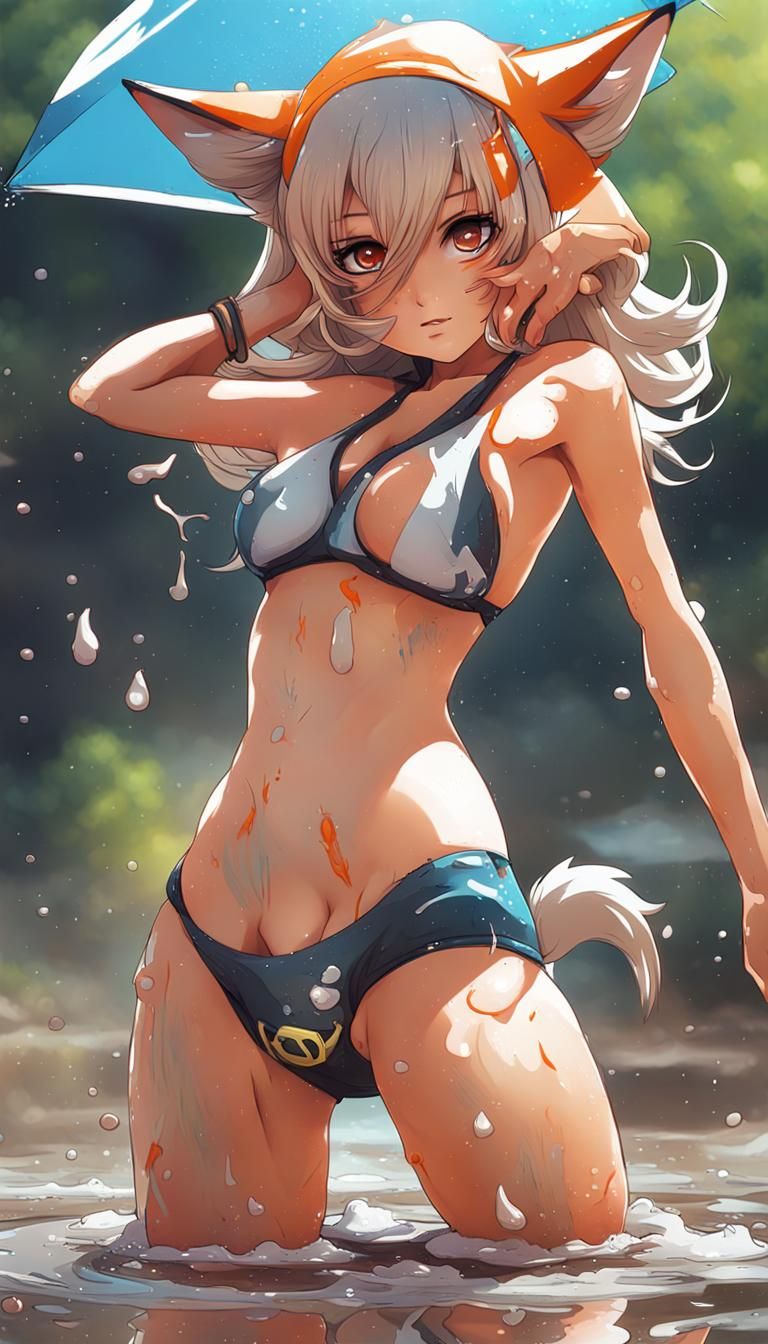 Fox-Girl in Mud Bath: Anime Key Visual Style