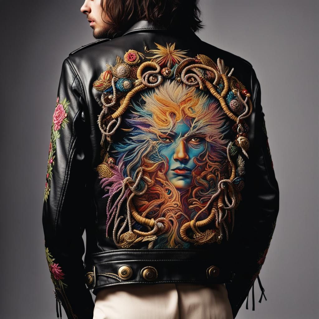 Rock Album Art Embroidery on Leather Jacket