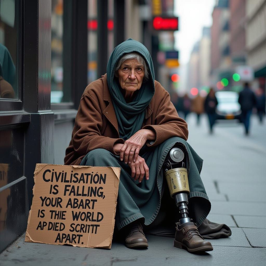 Gloomy Beggar Scene in Dark Surrealist Style