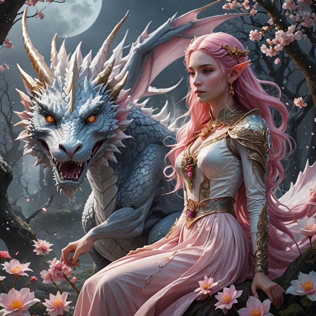 Elf Rides Dragon in Whimsical Fantasy Art