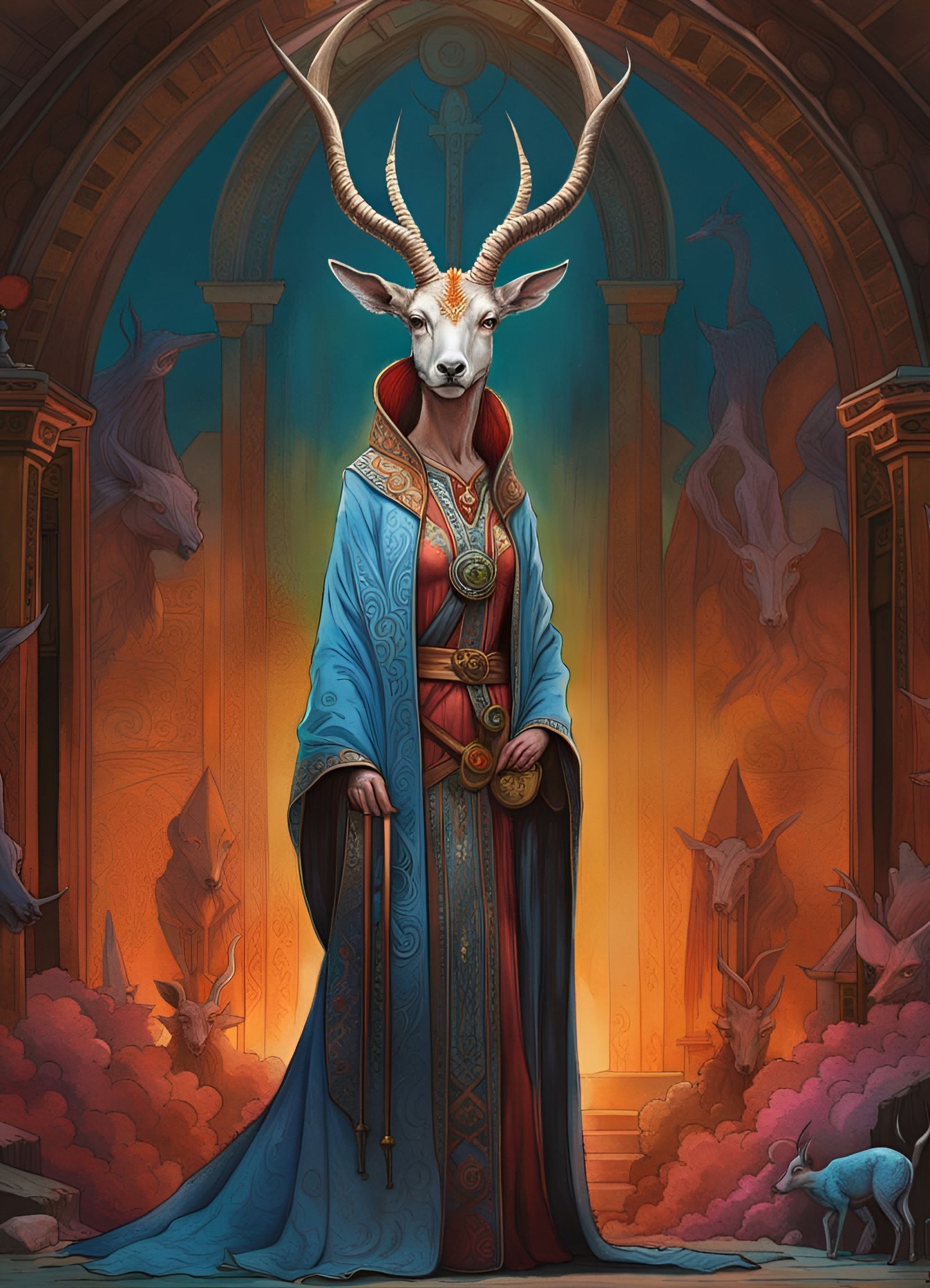 Gazelle Cultist Portrait in Vivid Digital Illustration