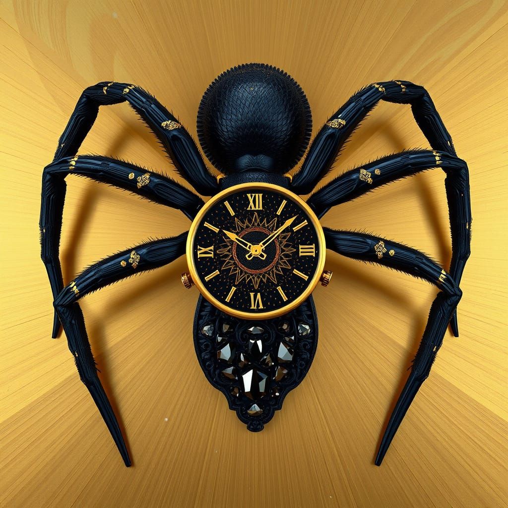 Luxurious Tarantula Clock in Black Gold