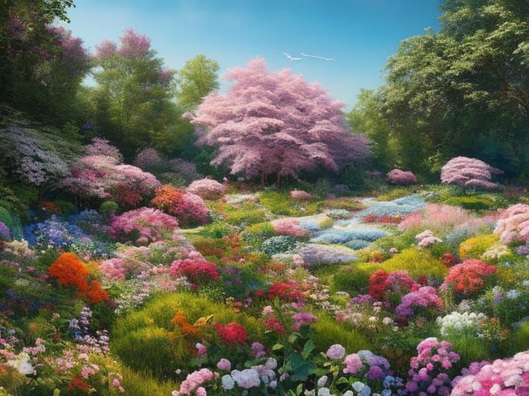 Surreal Pastel Icefield Merges with Summer Garden