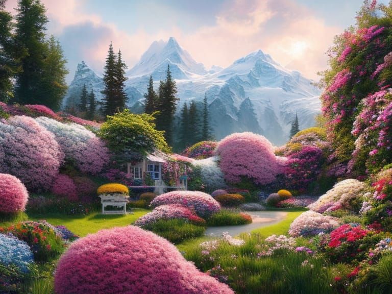 Surreal Pastel Icefield and Summer Garden Photograph