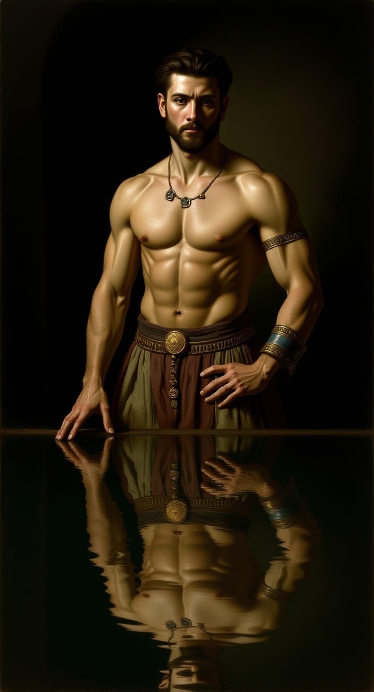 Adonis and His Reflection, in Baroque Style