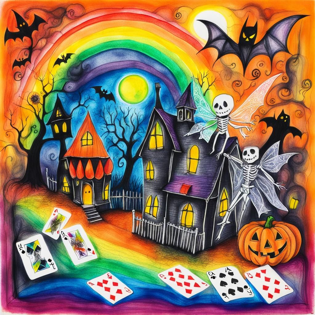 Surreal Child's Halloween Crayon Drawing with Rayograph