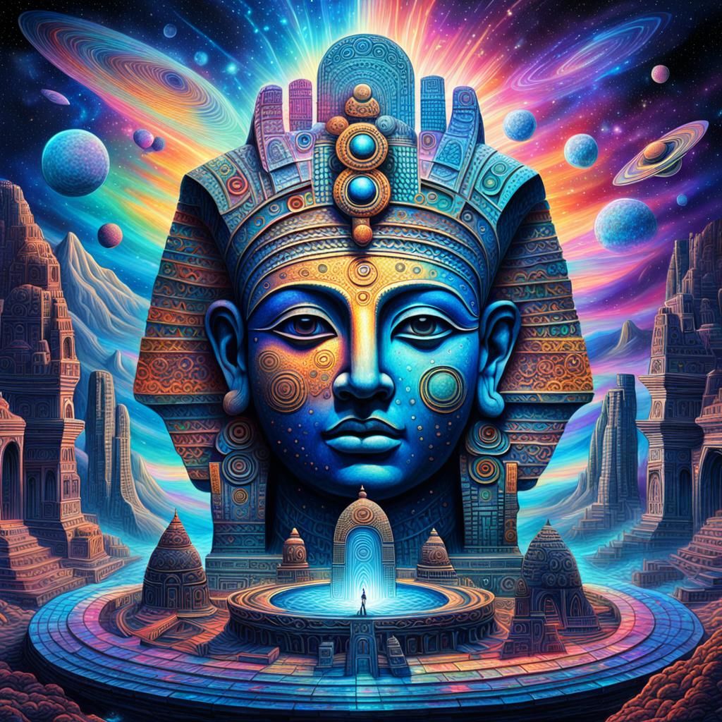 Cosmic Ancient Civilization Illustration in Mixed Media