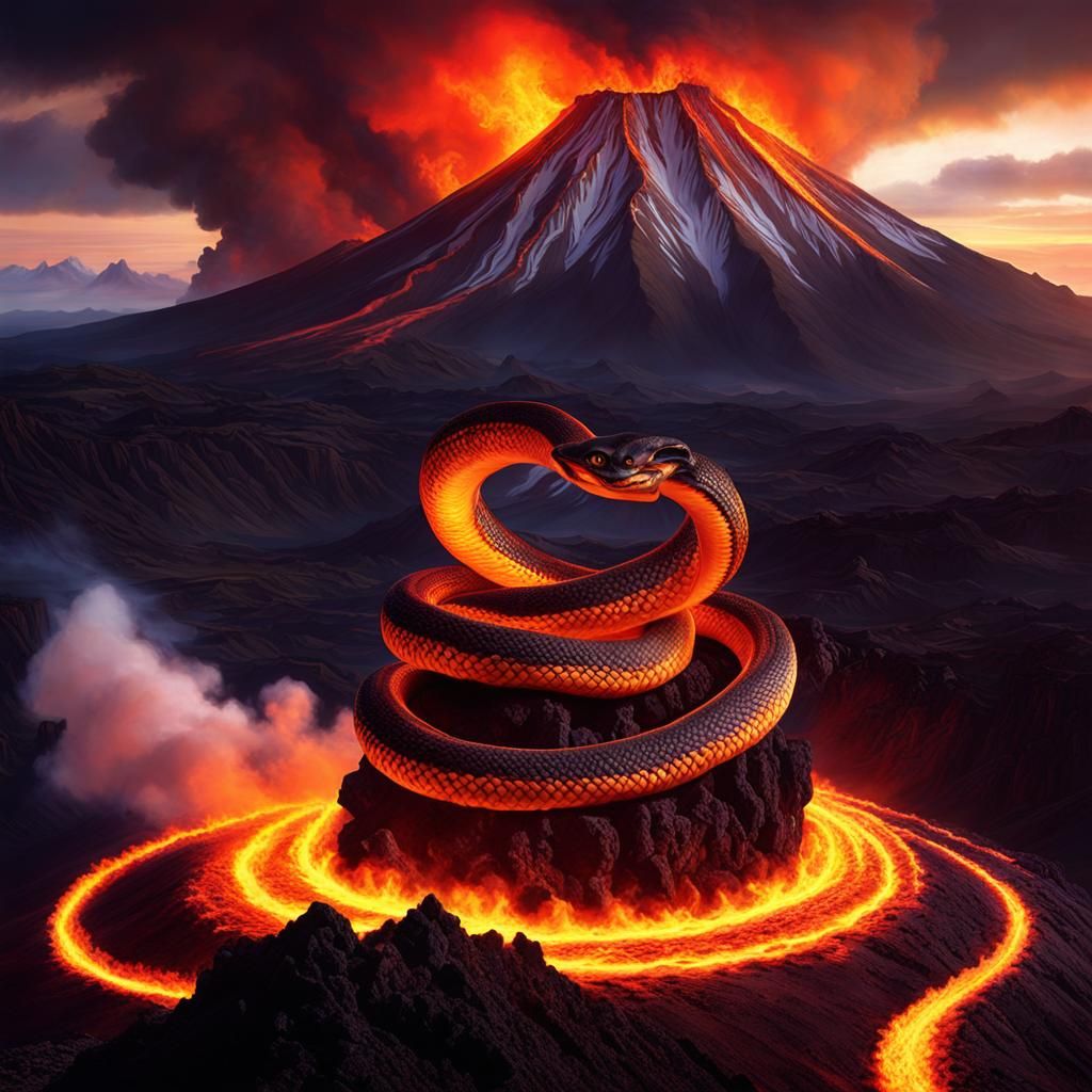 A stunning beautiful creation of a flaming snake form made o...