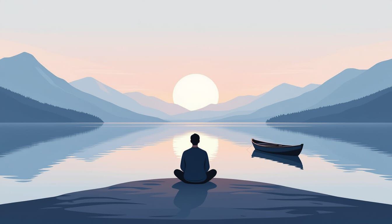 Serene Minimalist Landscape with Reflective Lake