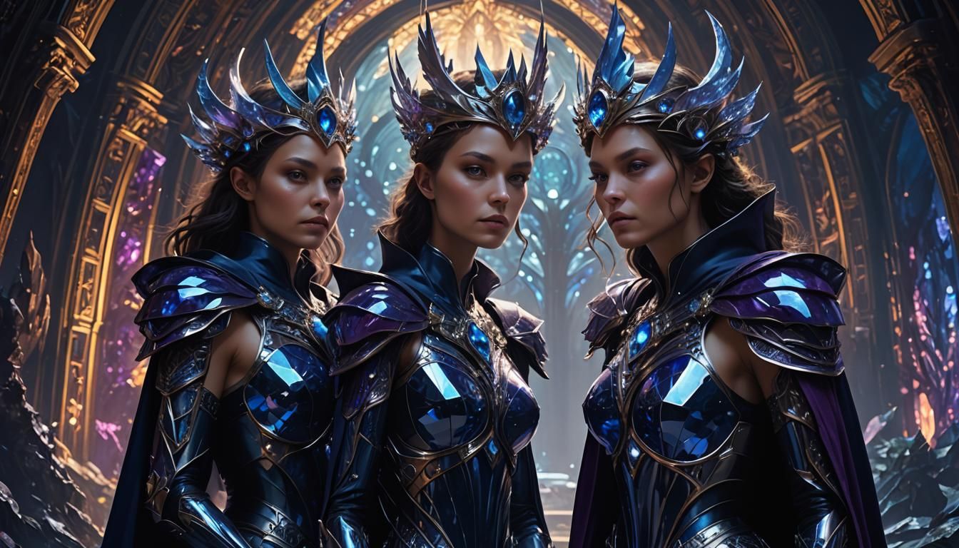 Alien Women in Crystal Armor: Dark Fantasy Art
