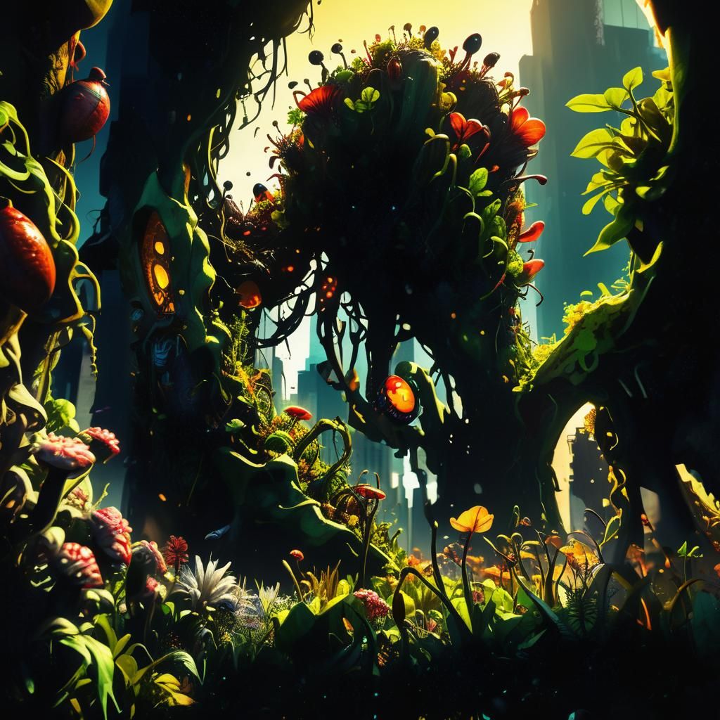 Apocalyptic City Overrun by Carnivorous Bioluminescent Life