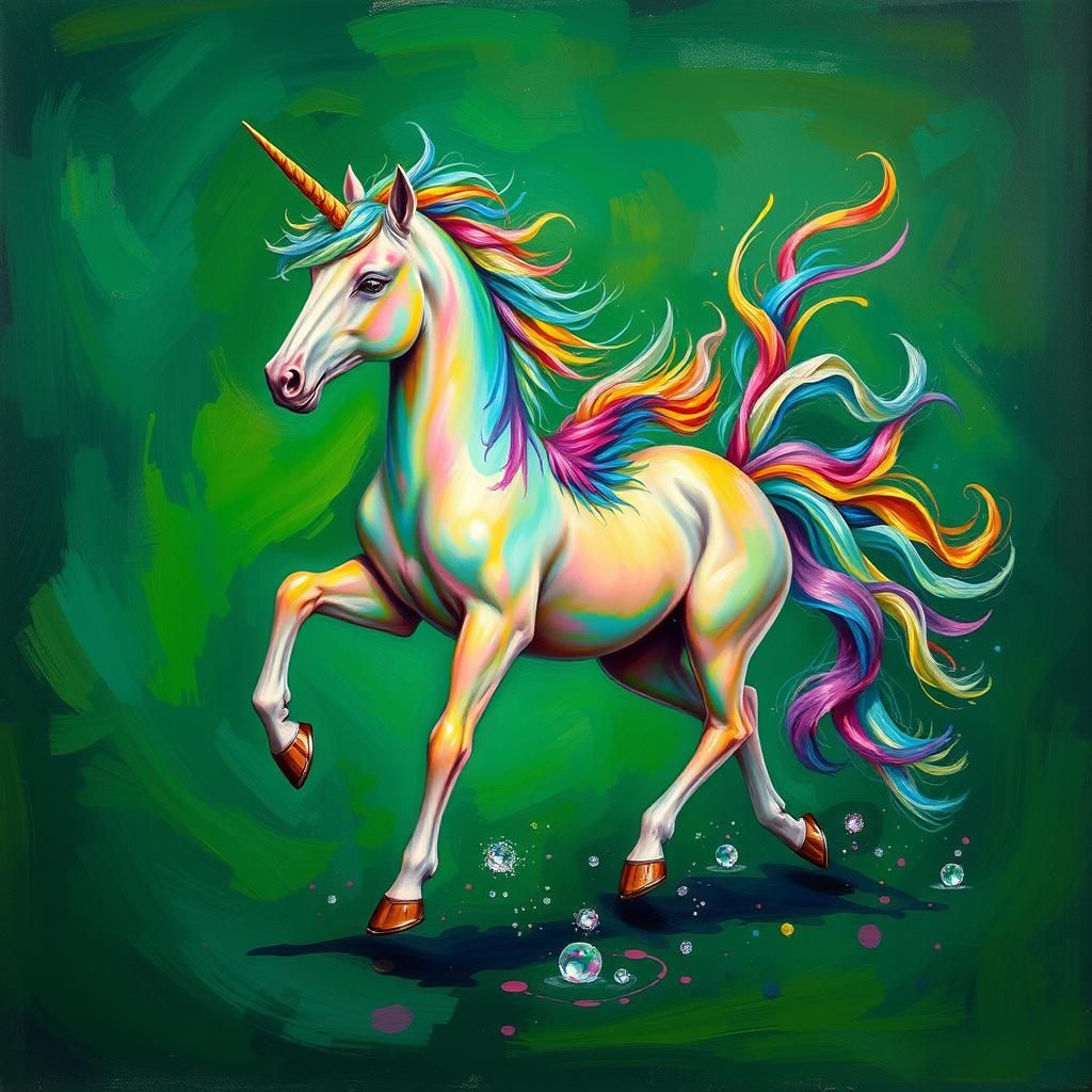 Rainbow Unicorn Dancing in a Vortex of Paint