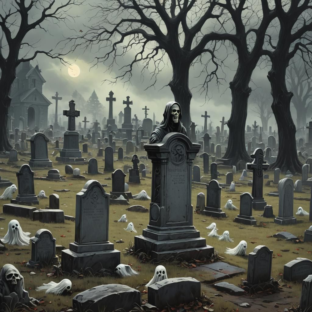 Sinister Graveyard Scene with Ghosts