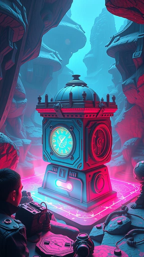 Mystical Hightech Wish Granting Device in Sci-Fi Landscape