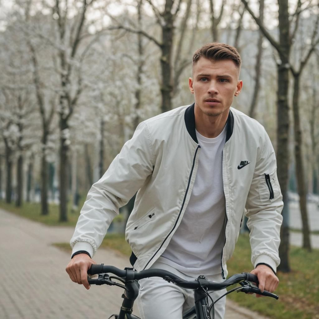 Slavic Athlete Pedals Through a Dramatic Landscape