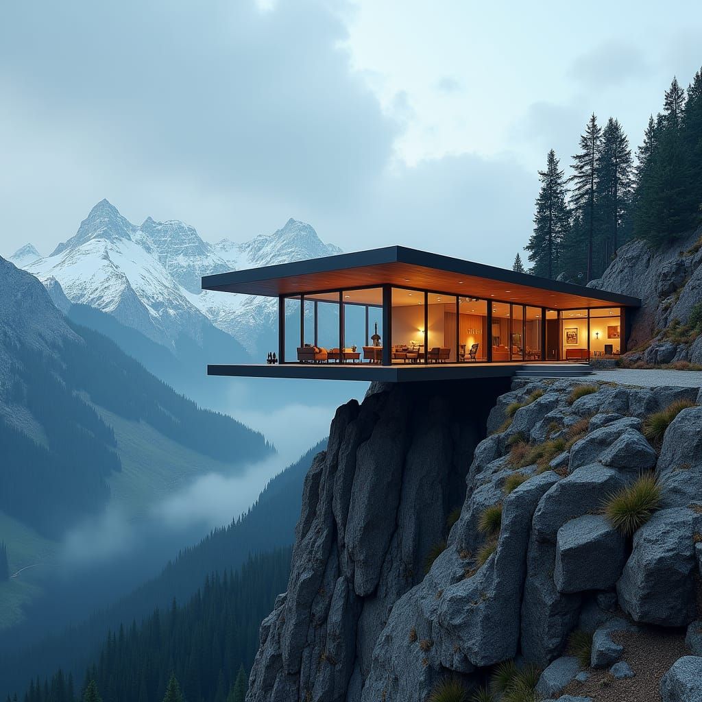Cliffside Modern Home with Mountain View