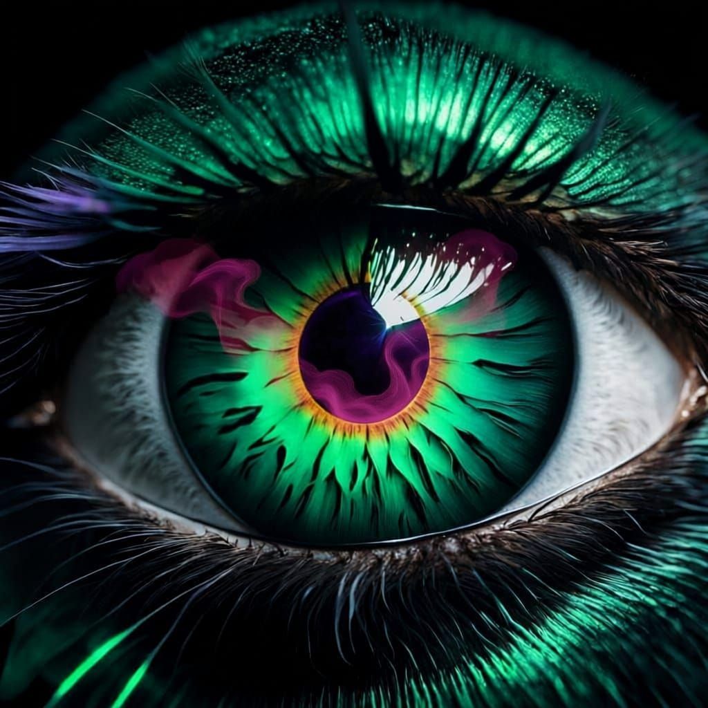 Glowing Green Cat Eyes in Darkness