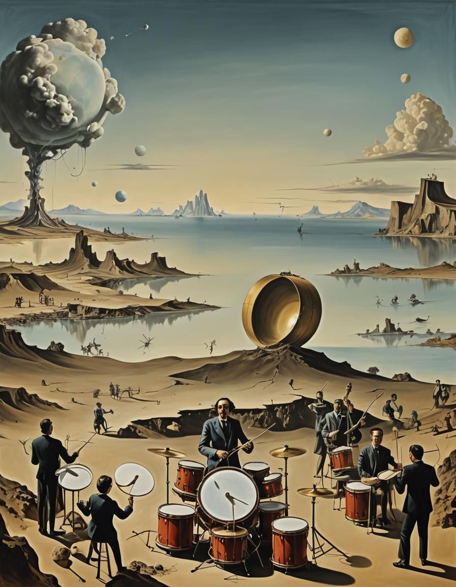 Surreal Horizon with Drummers in Dali Style