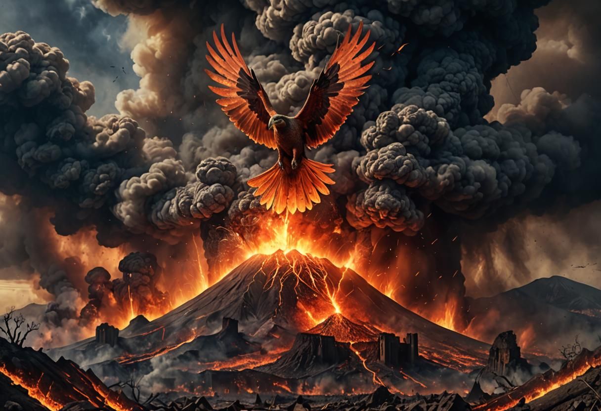 Phoenix Rising from Volcanic Eruption